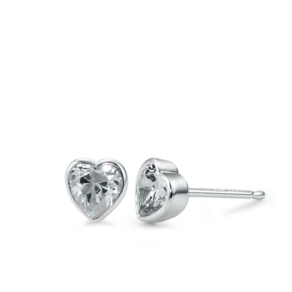 Clous d'oreilles Argent Zircone 2 Pierres Rhodié Coeur Ø5 mm-570040