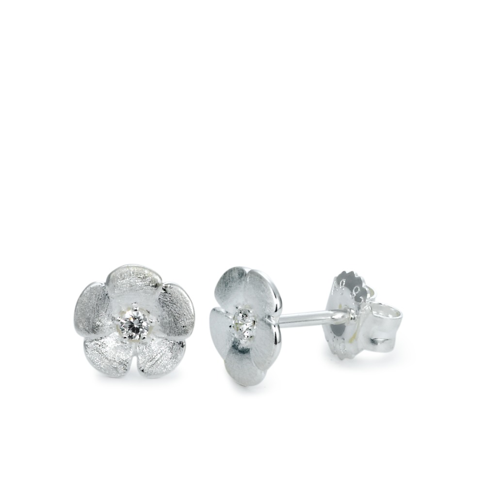 Clous d'oreilles Argent Zircone 2 Pierres Fleur Ø8 mm-570053