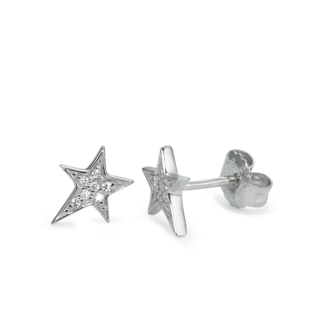 Clous d'oreilles Argent Zircone 14 Pierres Rhodié Étoile Ø8 mm-570061