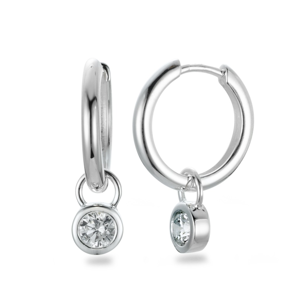 Créoles avec pendentif Argent Zircone blanc, 2 Pierres Ø6 mm-570072