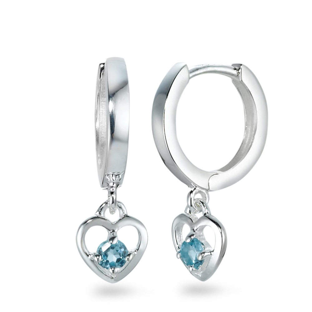 Créoles à charnières Argent [synth. Aquamarin] bleu clair, 2 Pierres Coeur Ø6 mm-570076