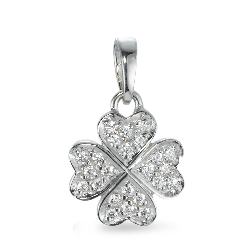 Pendentif Argent Zircone Rhodié Feuille de Trèfle Ø12 mm-570105