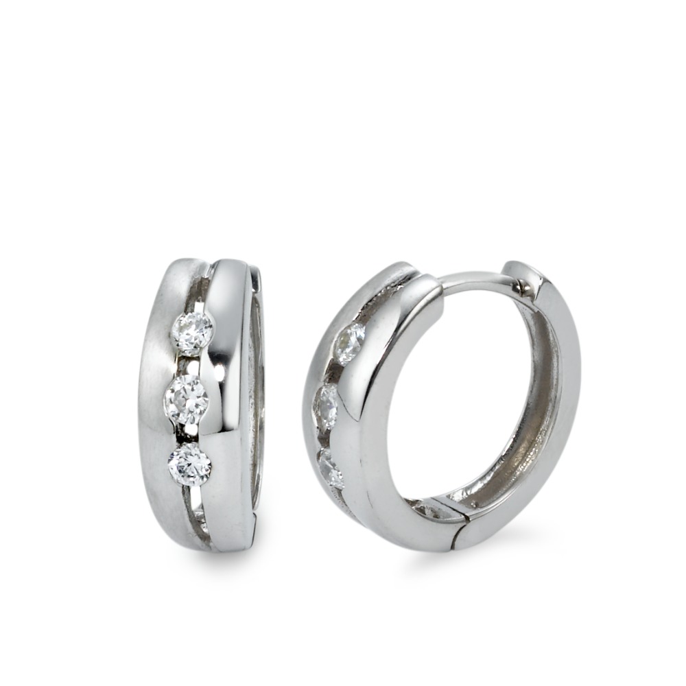 Créoles à charnières Or blanc 9K Zircone 6 Pierres-570120