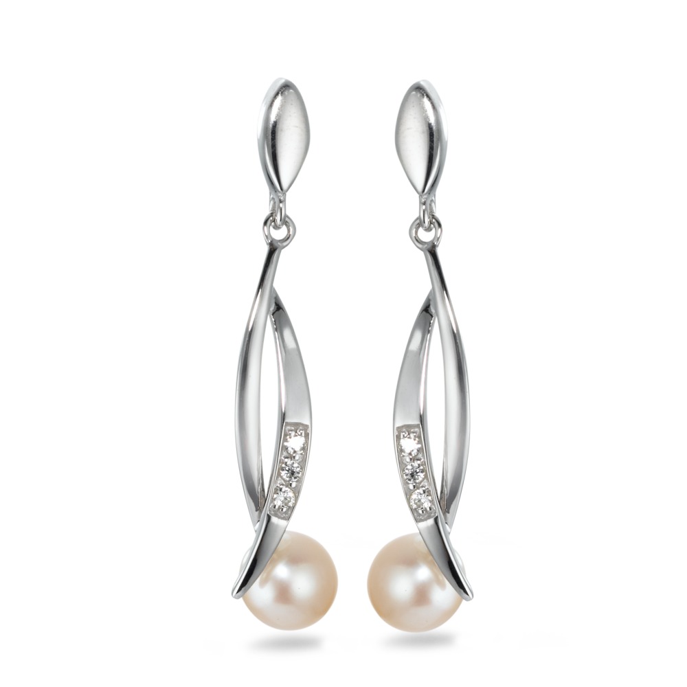 Pendant d'oreilles Or blanc 9K perle d'eau douce blanc, 6 Perles-570124