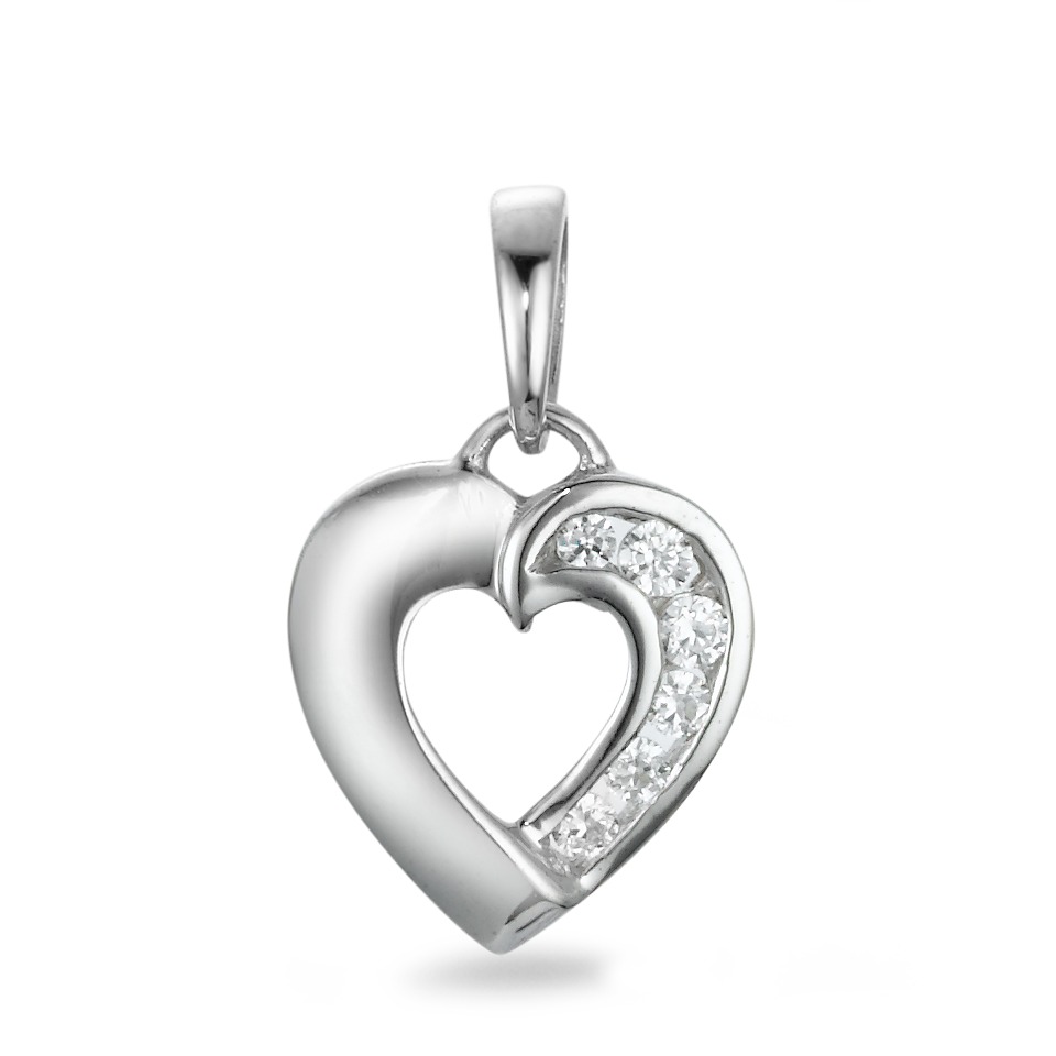 Pendentif Or blanc 9K Zircone 6 Pierres Coeur Ø10 mm-570135