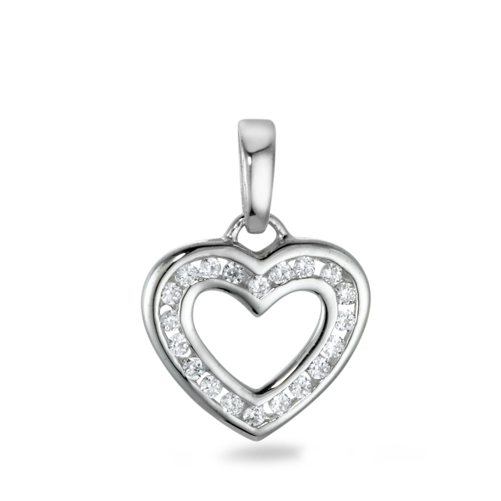 Pendentif Or blanc 9K Zircone Coeur Ø12 mm-570136