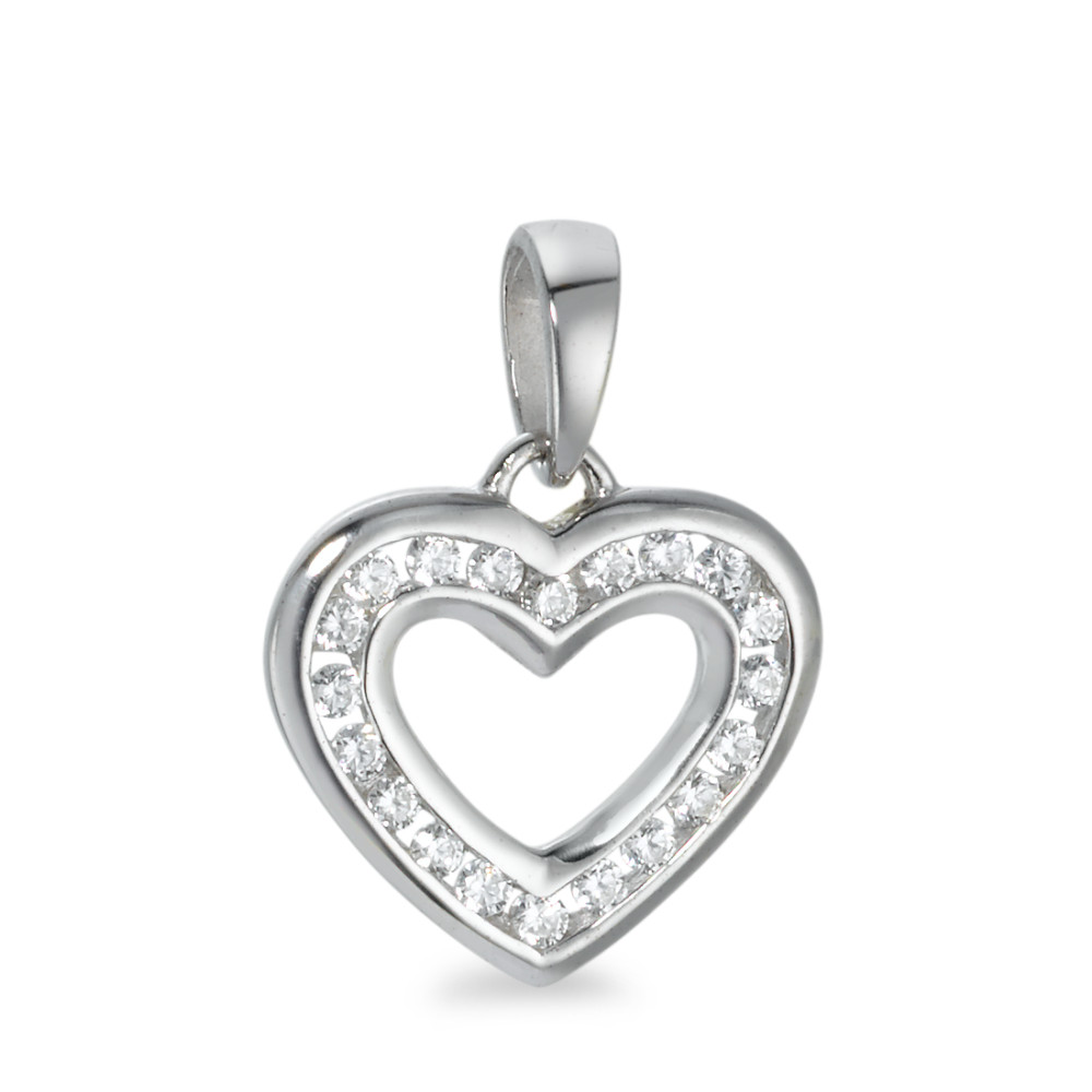Pendentif Or blanc 9K Zircone Coeur Ø15 mm-570137