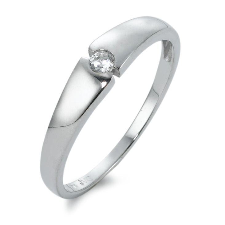 Bague solitaire Or blanc 9K Zircone-570146