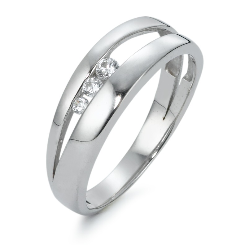 Bague Or blanc 9K Zircone 3 Pierres-570148