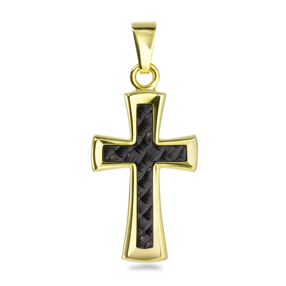 Pendentif Or jaune 9K, Carbone Croix-570426