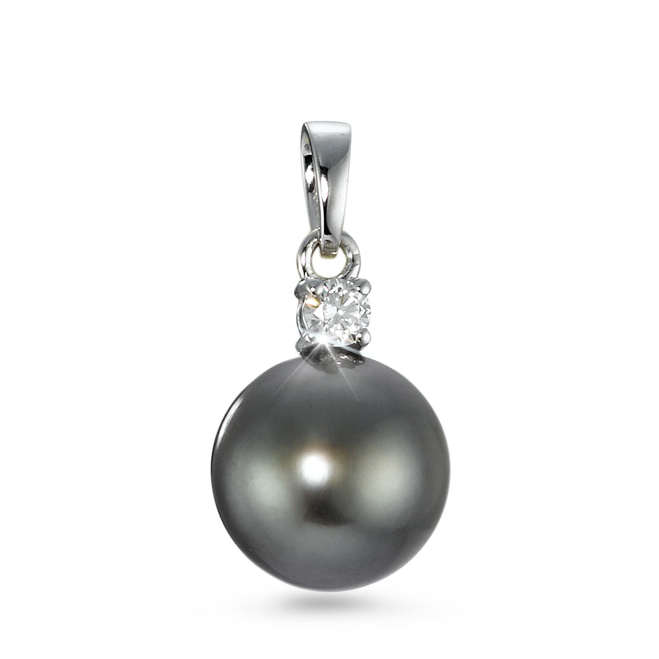 Pendentif Or blanc 18K Diamant 0.10 ct, w-si perle de Tahiti, 10 mm-570641