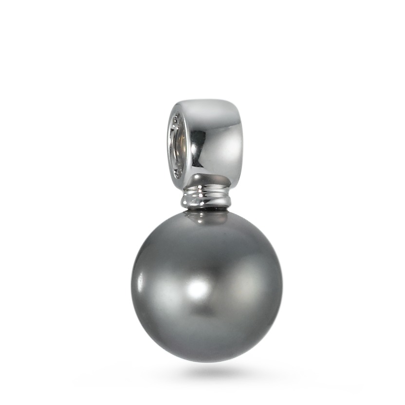 Pendentif Or blanc 18K perle de Tahiti gris, 10 mm-570643