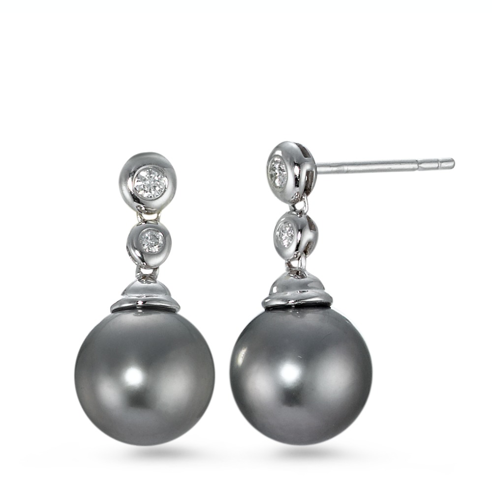 Pendant d'oreilles Or blanc 18K Diamant 0.09 ct, 4 Pierres, w-si perle de Tahiti gris, 2 Perles, 10 mm-570646