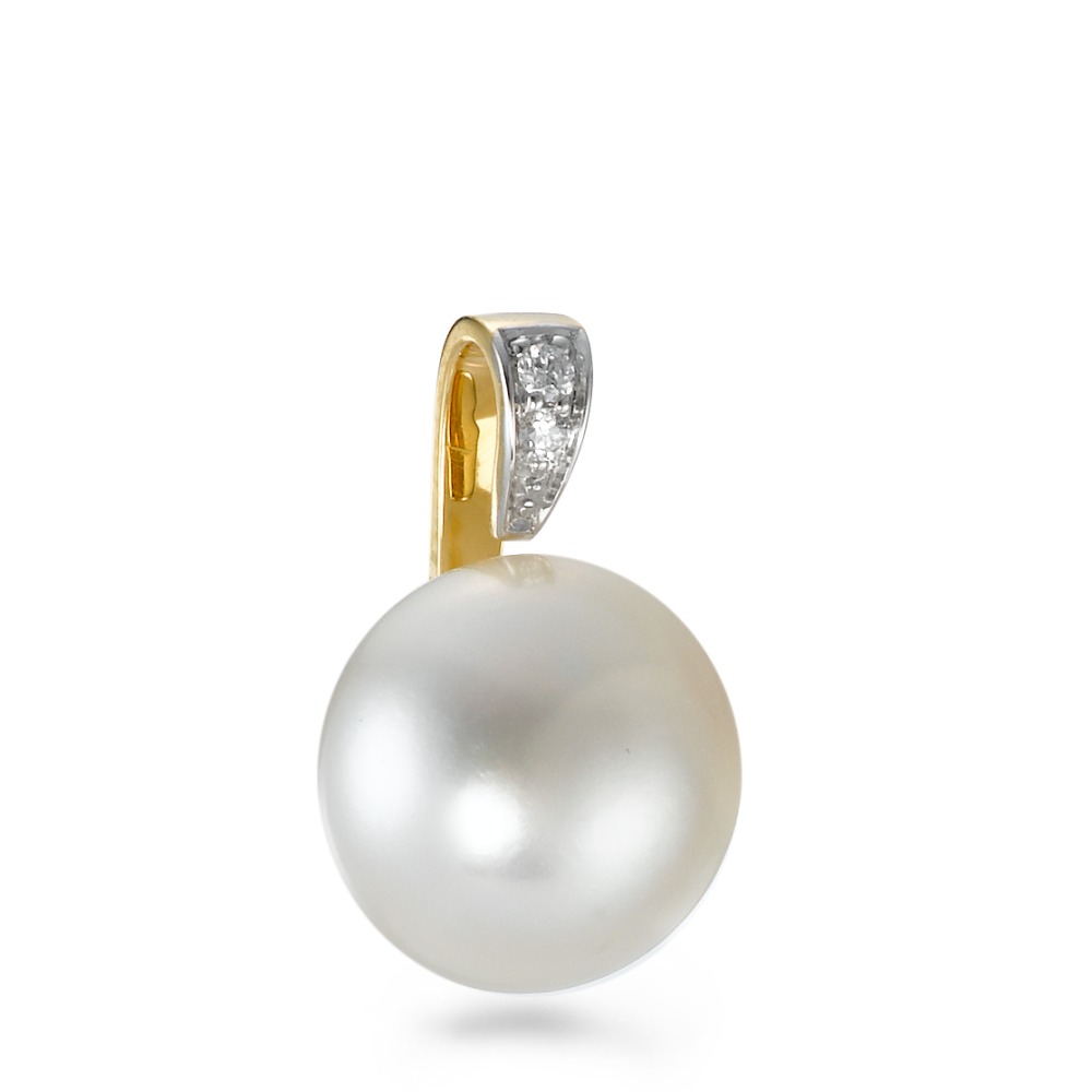 Pendentif Or jaune 18K Diamant 0.02 ct, 2 Pierres, w-si perle d'eau douce blanc-570665