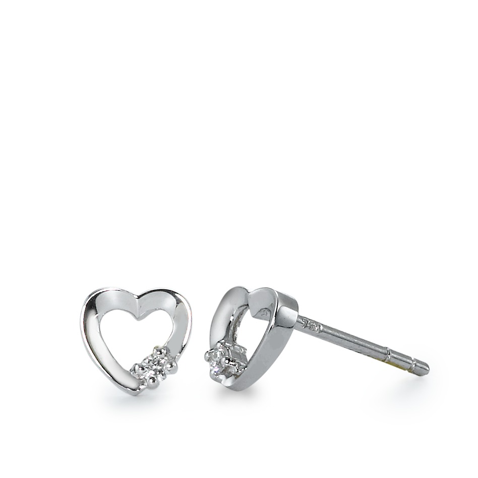 Clous d'oreilles Or blanc 18K Diamant 0.02 ct, 2 Pierres, w-si Coeur Ø6 mm-570673