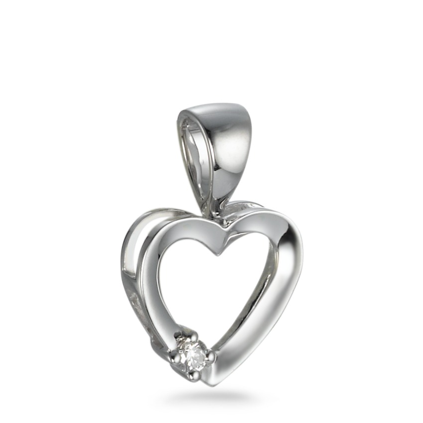 Pendentif Or blanc 18K Diamant 0.02 ct, w-si Coeur Ø9 mm-570674