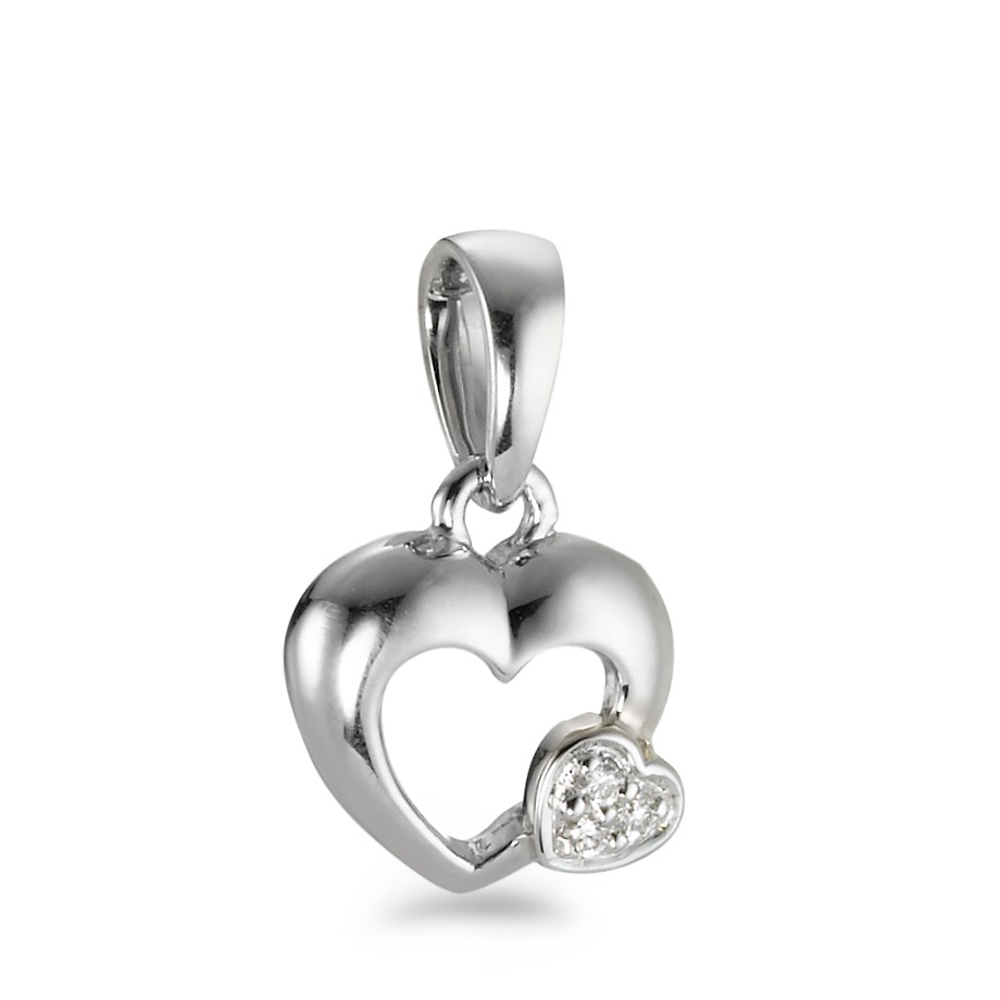 Pendentif Or blanc 18K Diamant 0.01 ct, 3 Pierres, w-si Coeur Ø8.5 mm-570675