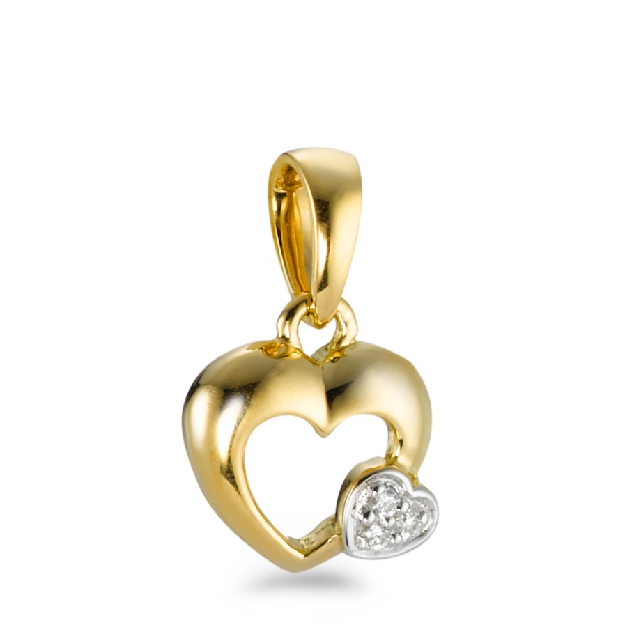 Pendentif Or jaune 18K Diamant 0.01 ct, 3 Pierres, w-si Coeur Ø9 mm-570676