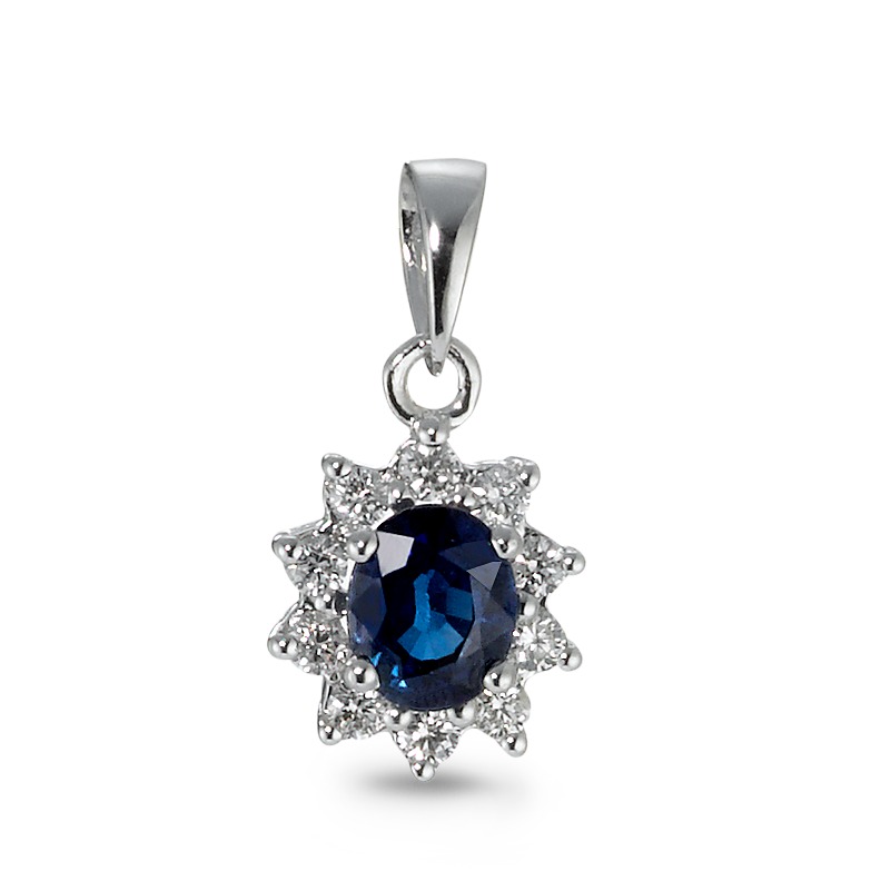 Pendentif Or blanc 18K Saphir bleu, ovale, Diamant blanc, 0.14 ct, 10 Pierres, w-si-570699