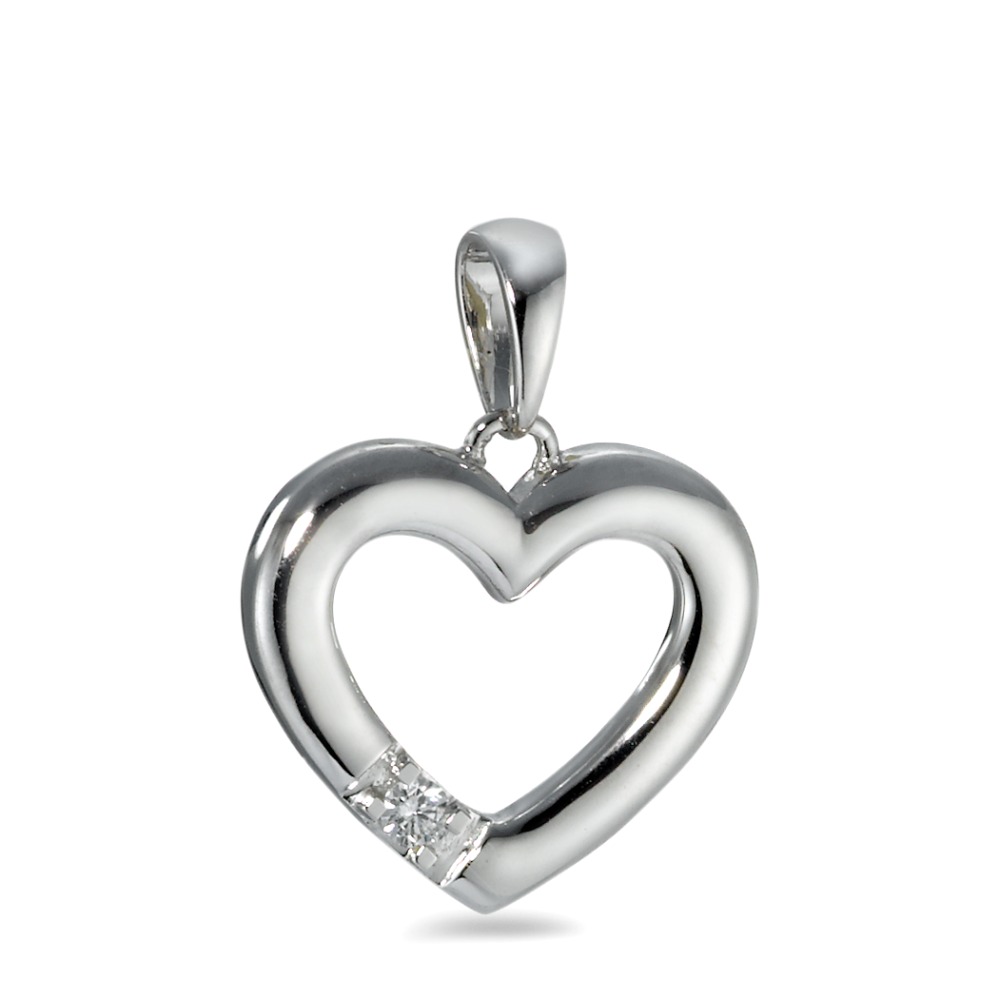 Pendentif Or blanc 18K Diamant 0.05 ct, w-si Coeur Ø16 mm-570701