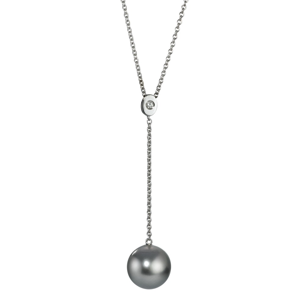 Collier Or blanc 18K Diamant 0.09 ct, w-si perle de Tahiti gris 9.5-10 mm 42-45 cm-570702
