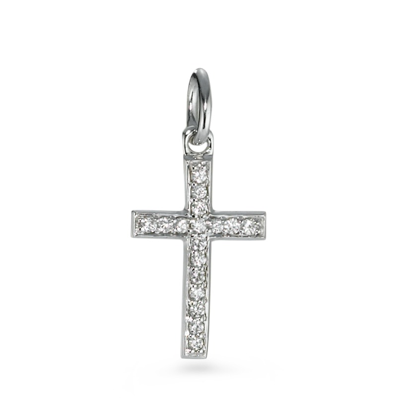 Pendentif Or blanc 18K Diamant 0.08 ct, 17 Pierres, w-si Croix-570723