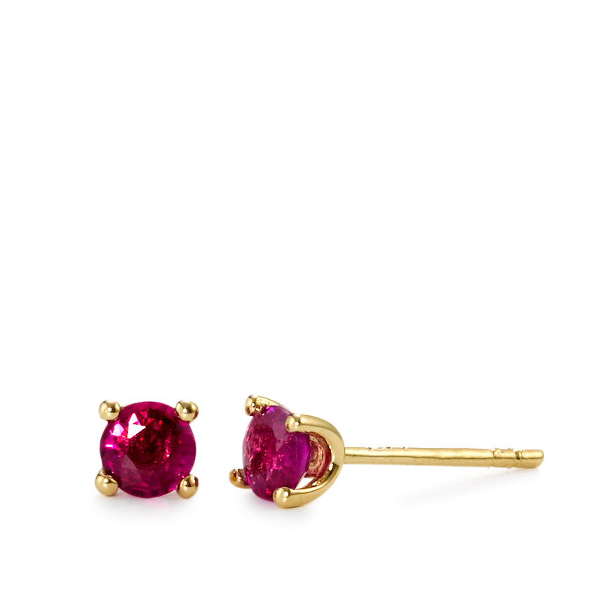Clous d'oreilles Or jaune 18K Rubis rouge, 2 Pierres Ø4 mm-570745