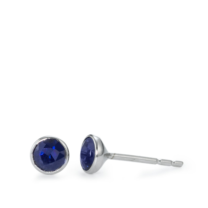 Clous d'oreilles Or blanc 18K Saphir 2 Pierres Ø4.5 mm-570749