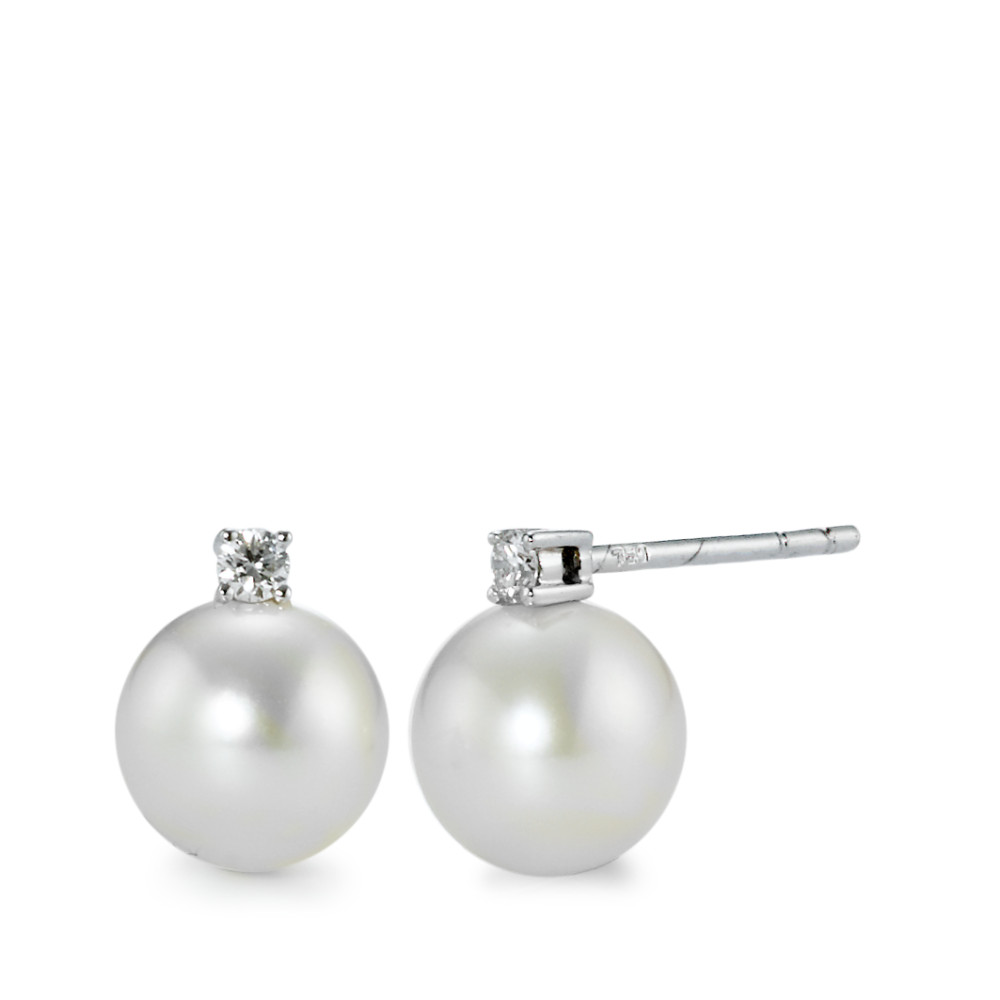 Clous d'oreilles Or blanc 18K Diamant 0.07 ct, 2 Pierres, w-si perle d'eau douce, 2 Perles, 8 mm-570789