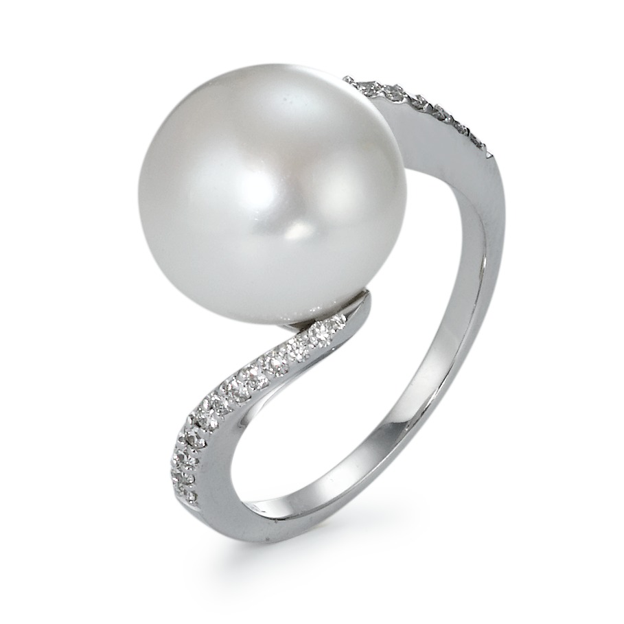 Bague Or blanc 18K Diamant 0.16 ct, 22 Pierres, w-si perle d'eau douce, 22 Perles, 11 mm-570815