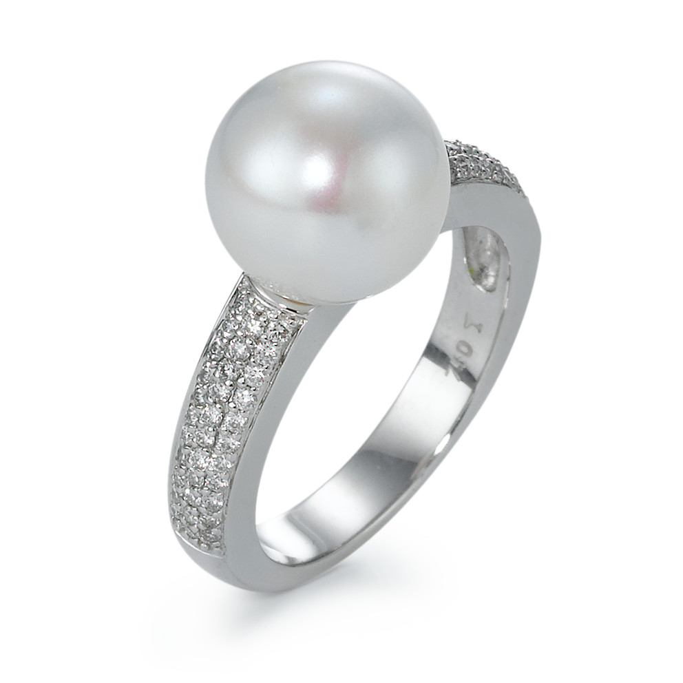 Bague Or blanc 18K Diamant 0.32 ct, 66 Pierres, w-si perle d'eau douce blanc, 10 mm-570856