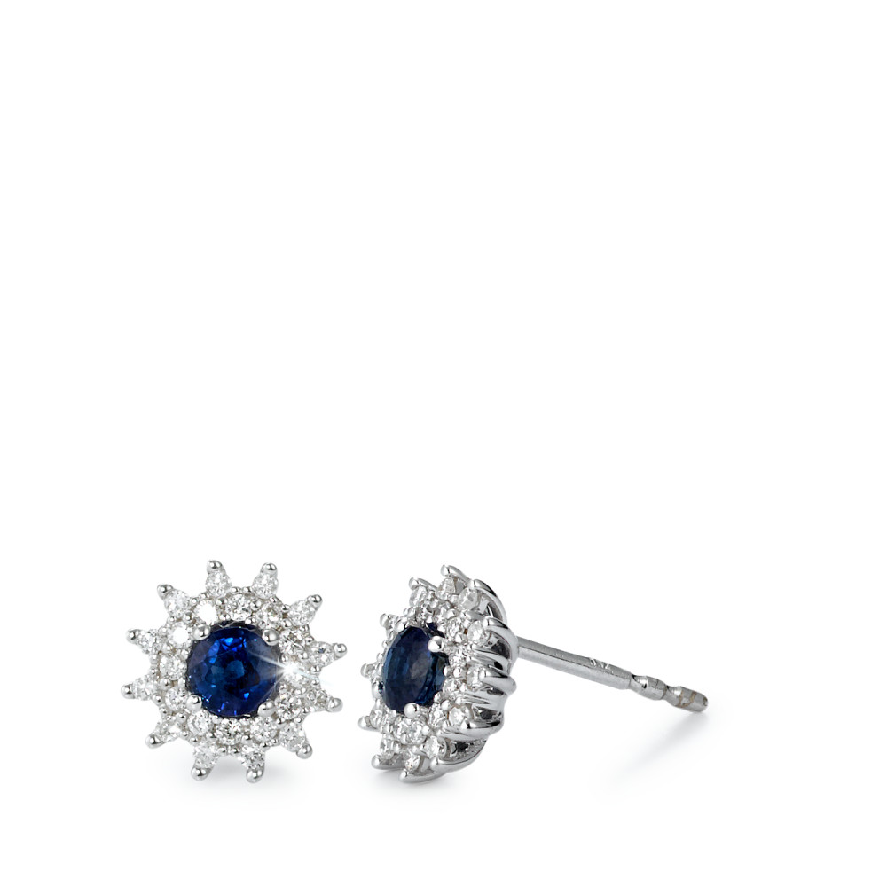 Clous d'oreilles Or blanc 18K Saphir bleu, 2 Pierres, Diamant blanc, 0.24 ct, 50 Pierres, brillant, w-si Ø8 mm-571018