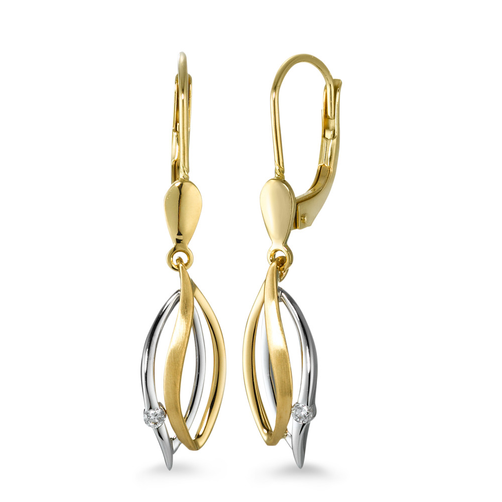 Pendant d'oreilles Or jaune 18K, Or blanc 18K Diamant blanc, 0.04 ct, 2 Pierres, brillant, w-si-571053