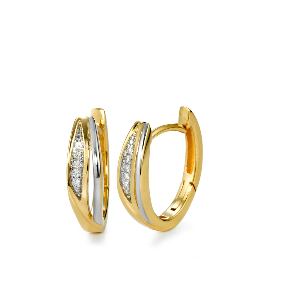 Créoles à charnières Or jaune 18K, Or blanc 18K Diamant blanc, 0.04 ct, 10 Pierres, brillant, w-si-571059