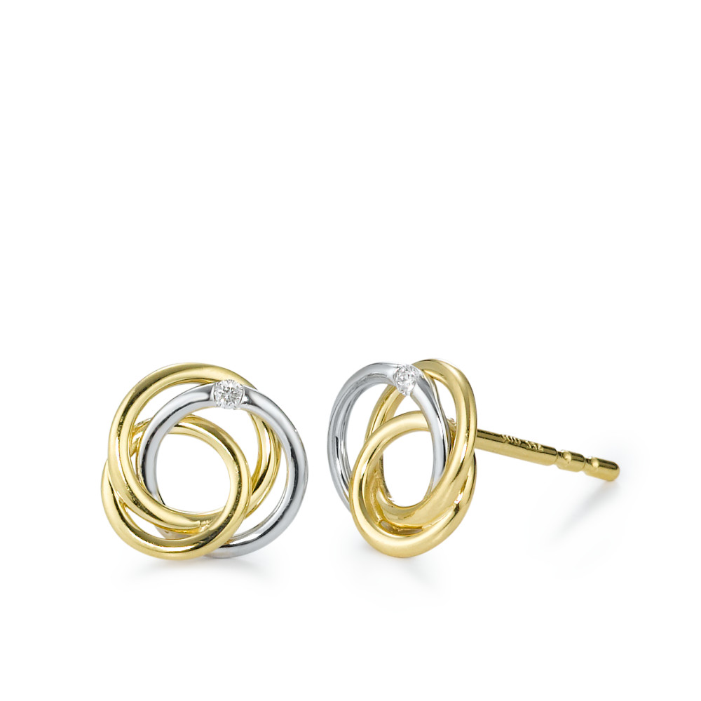 Clous d'oreilles Or jaune 18K, Or blanc 18K Diamant blanc, 0.02 ct, 2 Pierres, brillant, w-si Ø8.5 mm-571062