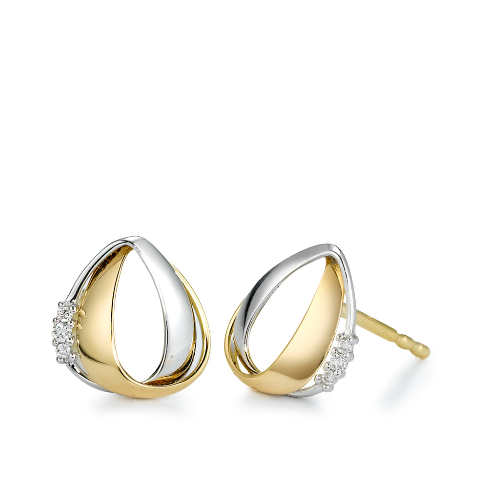 Clous d'oreilles Or jaune 18K, Or blanc 18K Diamant blanc, 0.03 ct, 6 Pierres, brillant, w-si Ø10 mm-571064