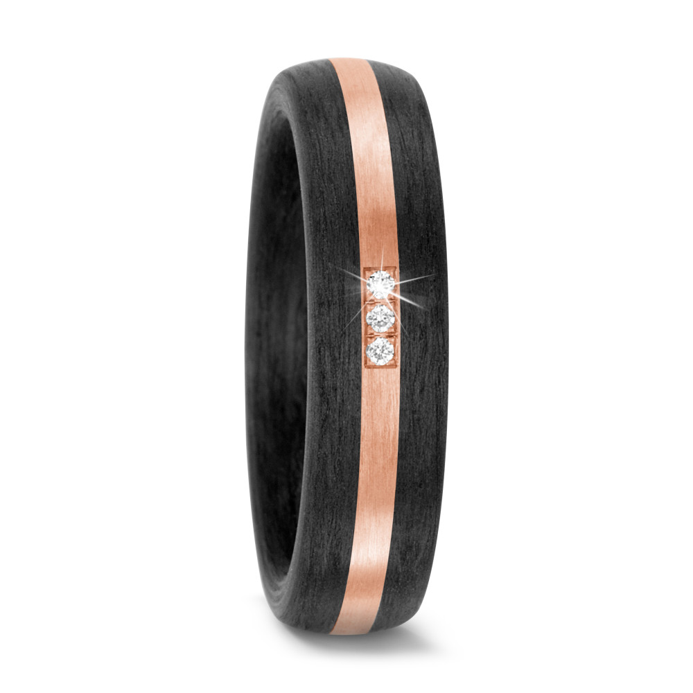 Partnerring 585/14 K Rosegold, Carbon Diamant 0.021 ct, 3 Steine, w-si-571411
