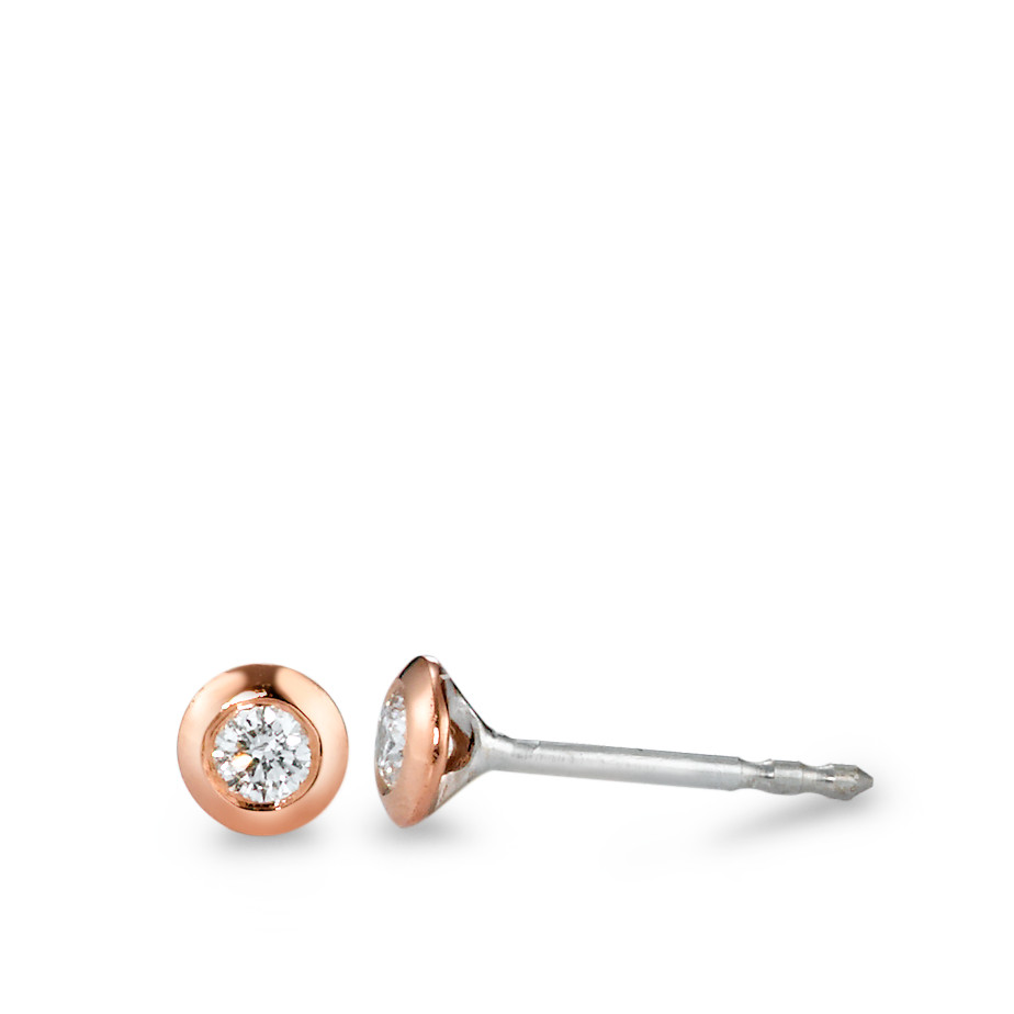 Clous d'oreilles Or rouge 14K Diamant 0.10 ct, 2 Pierres, w-si Bicolore Ø4 mm-571481