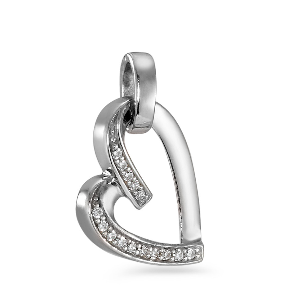 Pendentif Or blanc 9K Zircone 15 Pierres Coeur Ø12 mm-572101