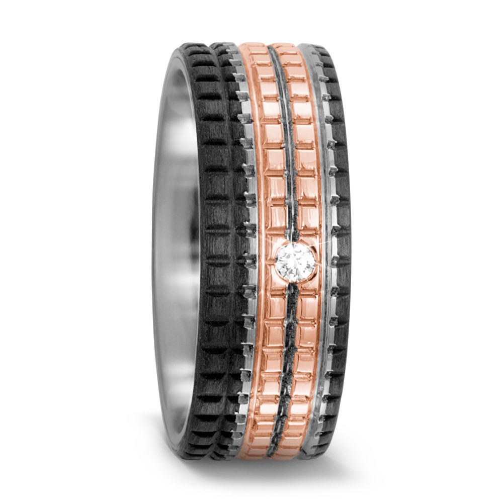 Partnerring Titan, Carbon, 750/18 K Rotgold Diamant 0.03 ct, w-si-572174