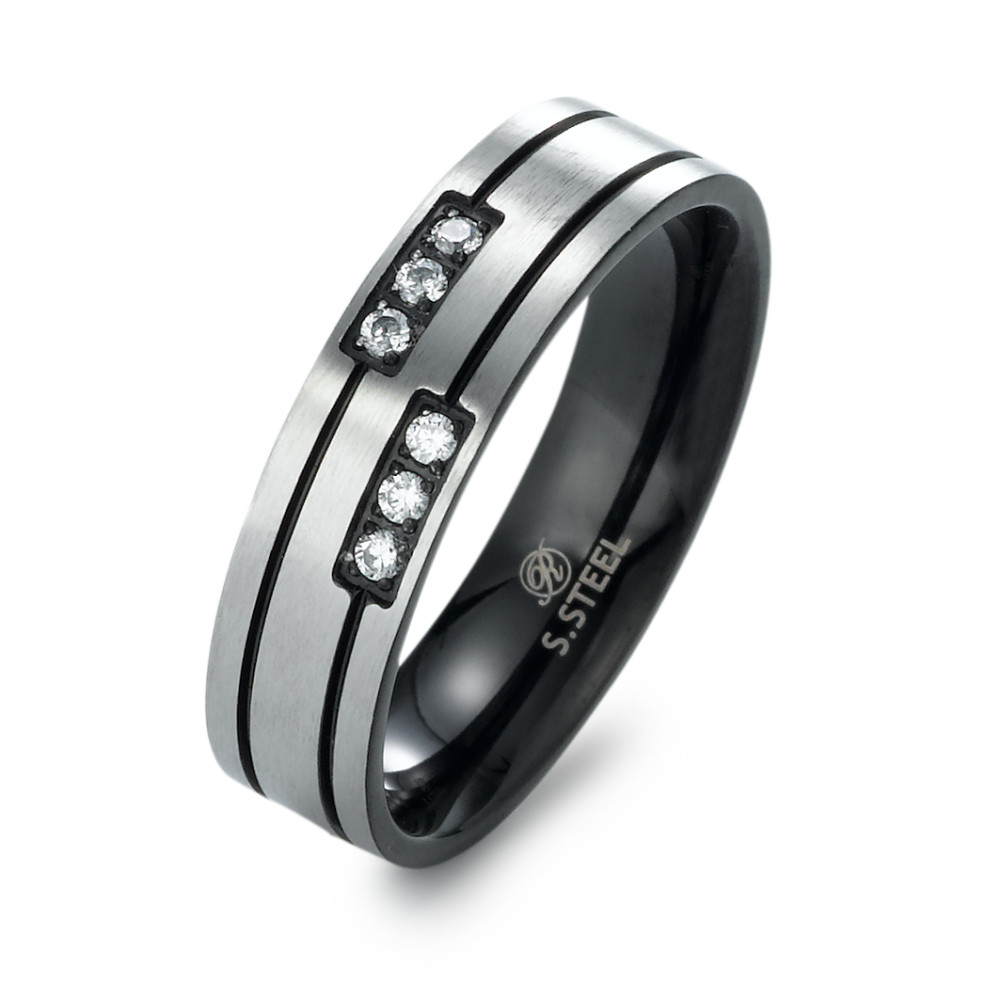 Bague Acier inoxydable Zircone 6 Pierres PVD-572547