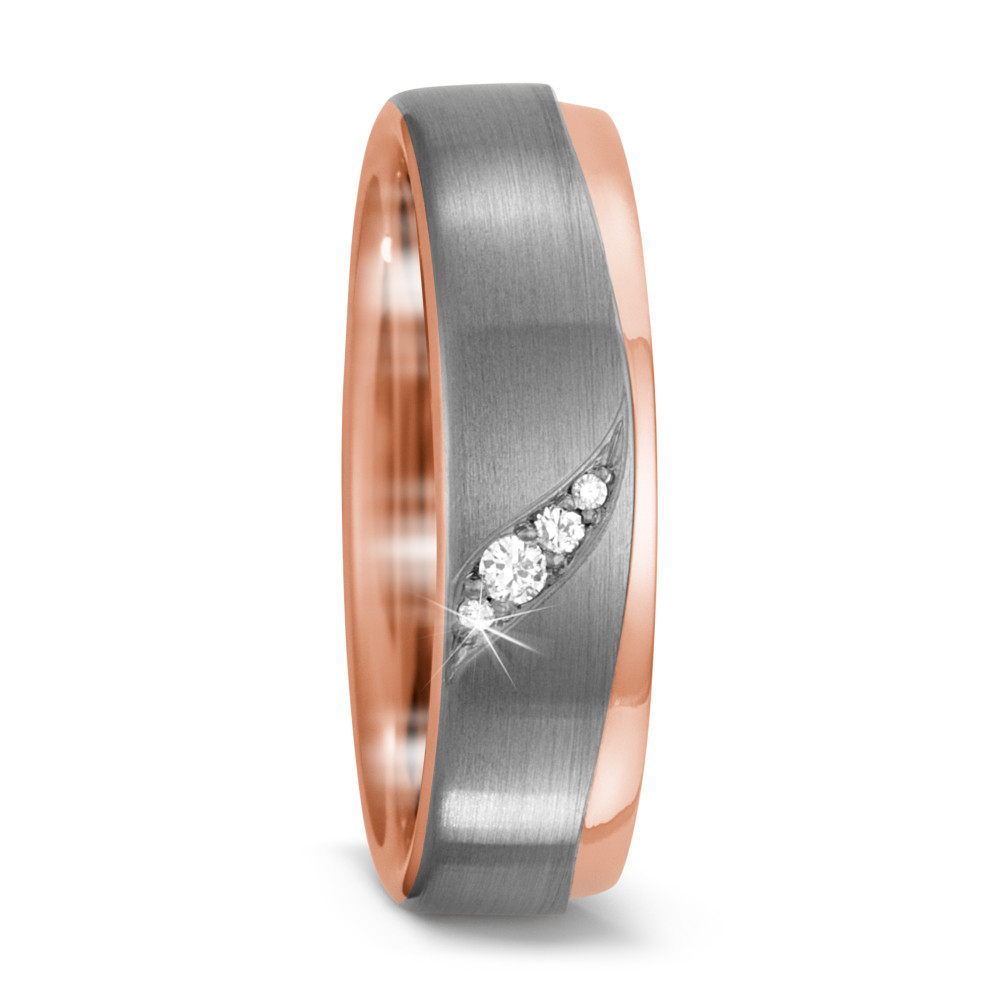 Partnerring 750/18 K Rotgold, 500 Palladium Diamant 0.055 ct, 4 Steine, w-si-572971