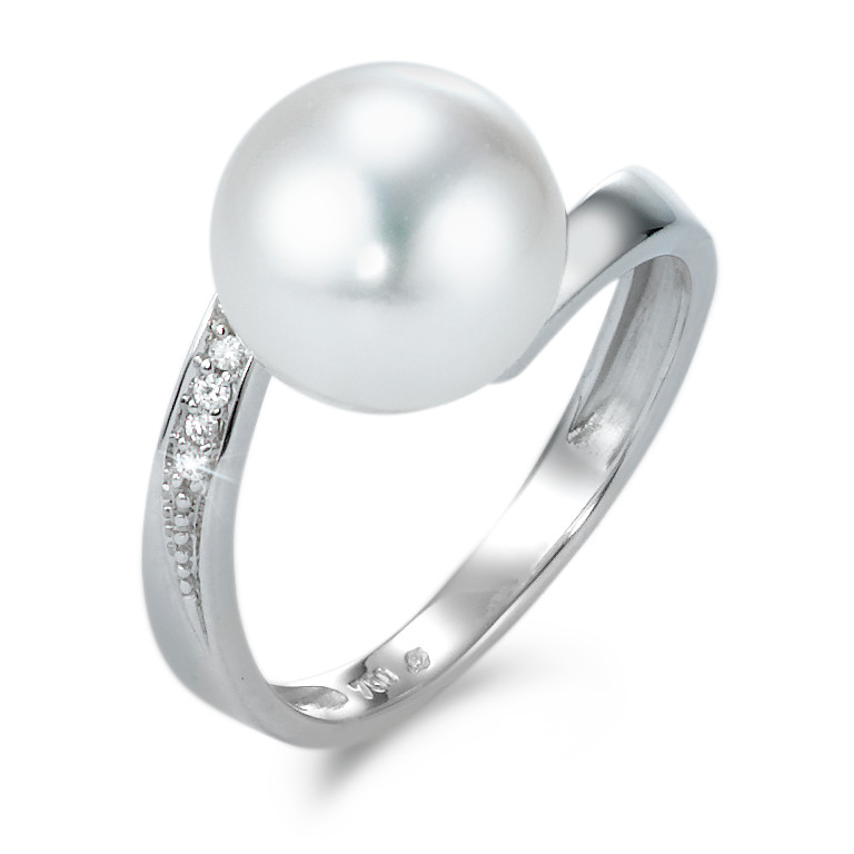 Bague Or blanc 18K Diamant 0.02 ct, 4 Pierres, brillant, w-si perle d'eau douce 9-10 mm-573343