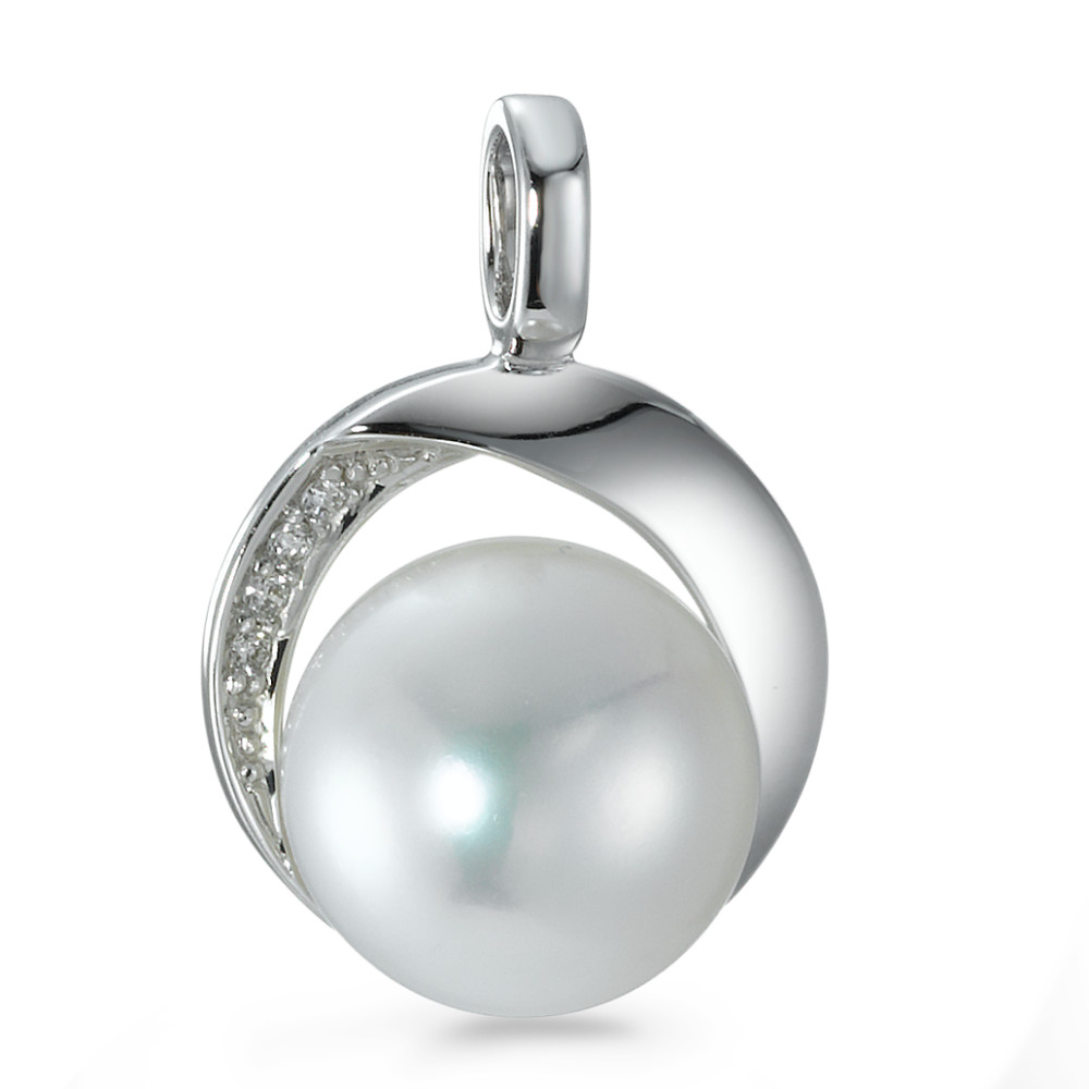 Pendentif Or blanc 18K Diamant 0.02 ct, 4 Pierres, brillant, w-si perle d'eau douce 9.5-10 mm Ø13 mm-573344