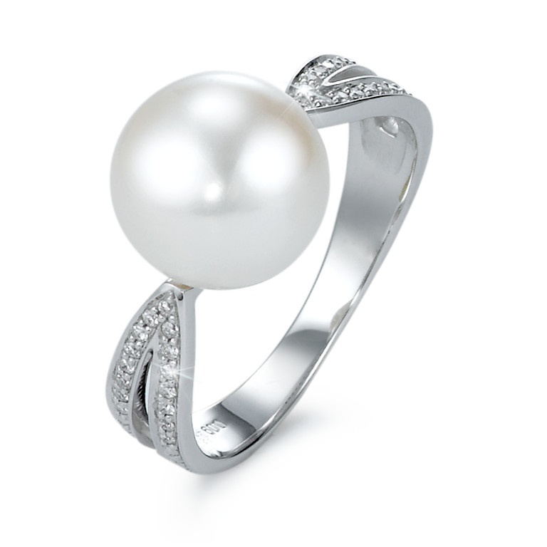 Bague Or blanc 18K Diamant 0.09 ct, 30 Pierres, brillant, w-si perle d'eau douce 9.5-10 mm-573346