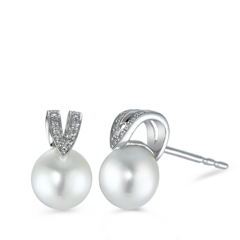 Clous d'oreilles Or blanc 18K Diamant 0.07 ct, 22 Pierres, brillant, w-si perle d'eau douce 6.5-7 mm-573348