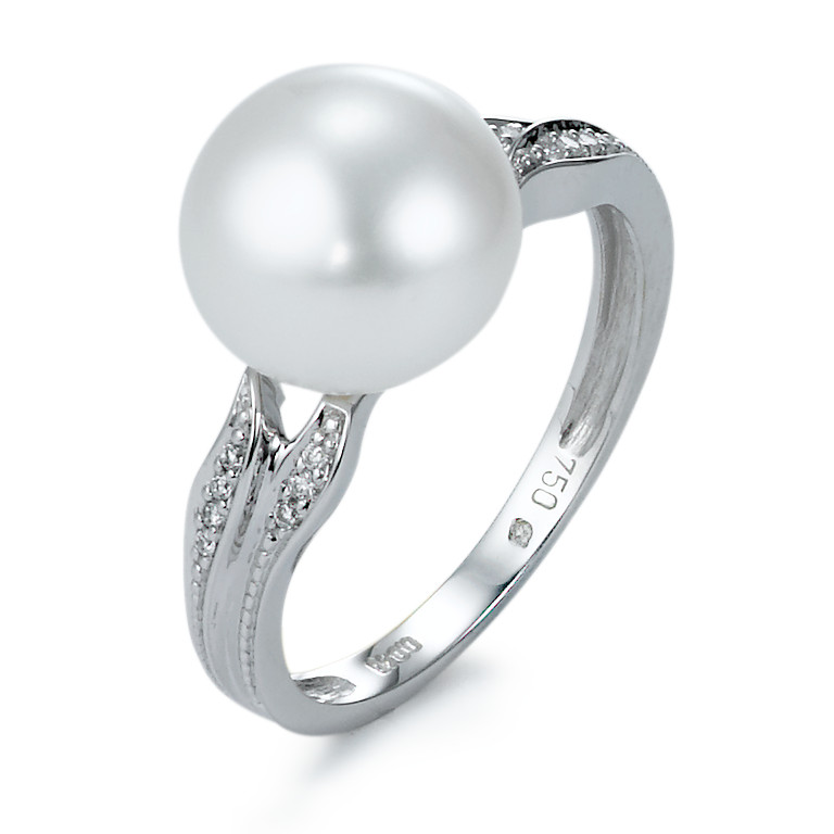 Bague Or blanc 18K Diamant 0.045 ct, 14 Pierres, brillant, w-si perle d'eau douce 9.5-10 mm-573349
