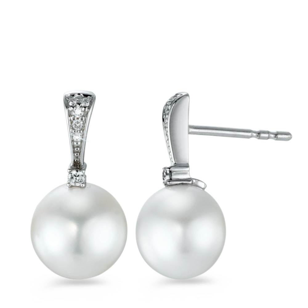 Clous d'oreilles Or blanc 18K Diamant 0.07 ct, 12 Pierres, brillant, w-si perle d'eau douce 8-8.5 mm-573353