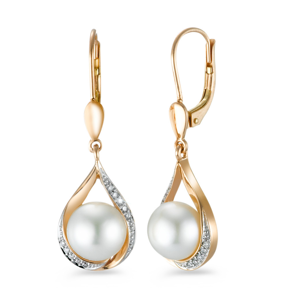 Pendant d'oreilles Or rouge 18K Diamant 0.06 ct, 20 Pierres, brillant, w-si perle d'eau douce-573355