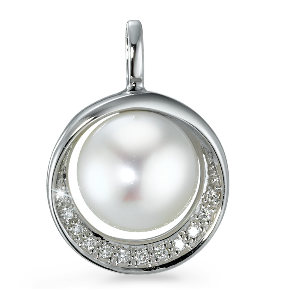 Pendentif Or blanc 18K Diamant 0.06 ct, 12 Pierres, brillant, w-si perle d'eau douce 9.5-10 mm Ø15 mm-573357